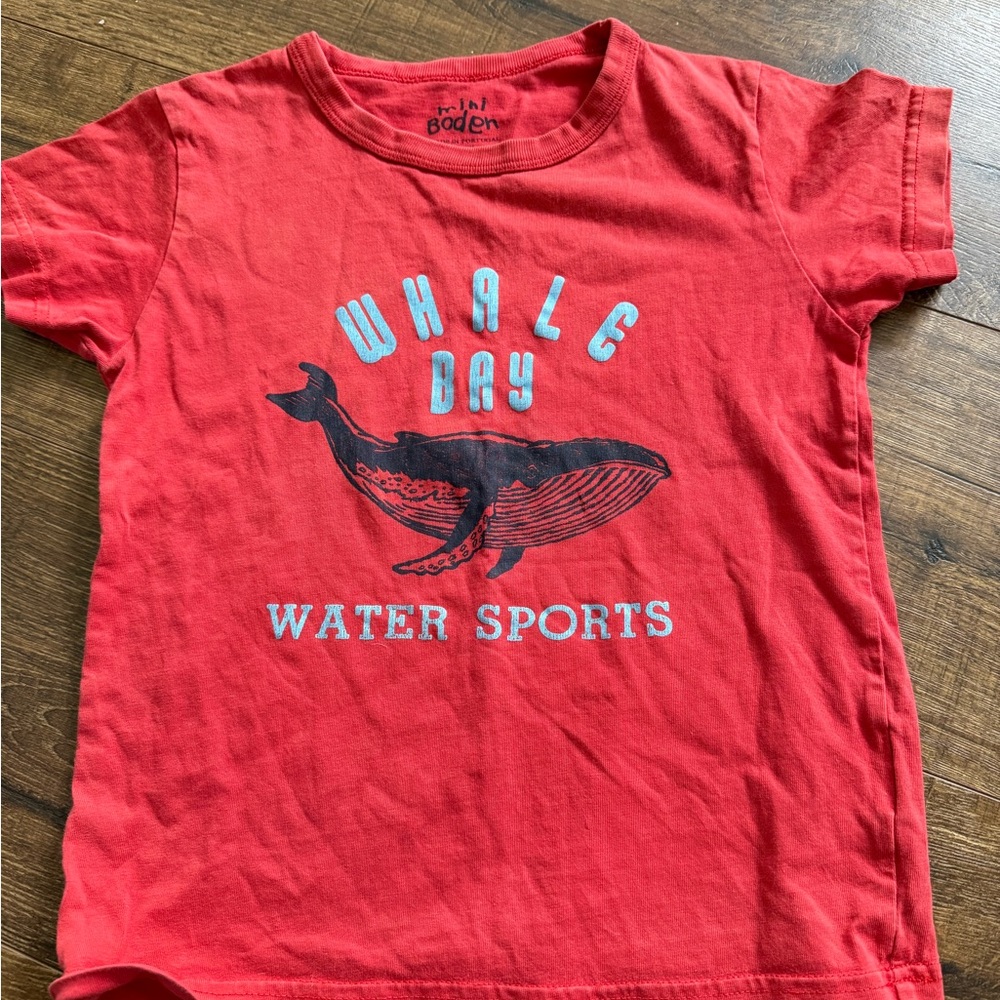 Mini Boden Red Whale Day Kids Shirt‎ 5/6